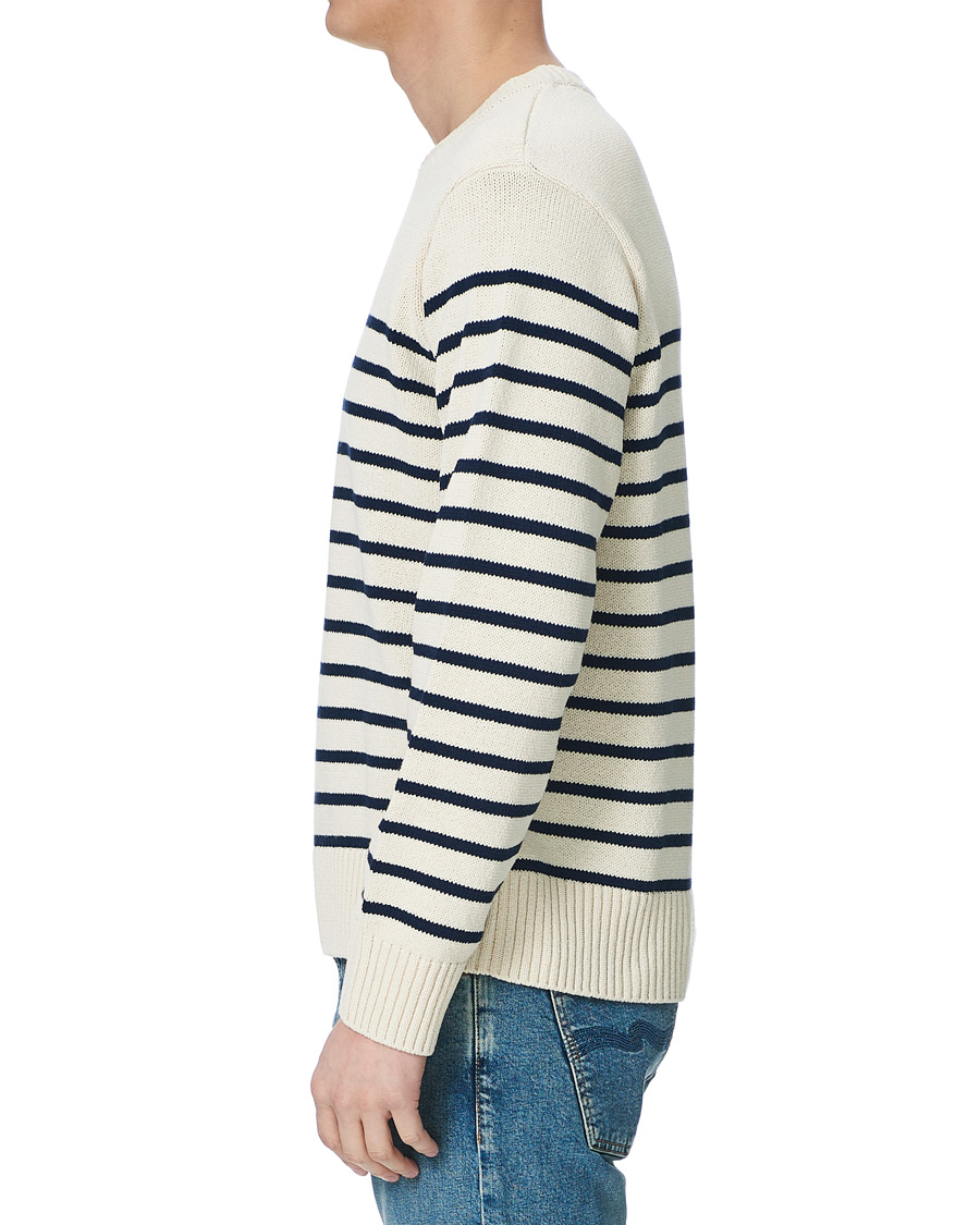 Herr | Tröjor | Nudie Jeans | Hamus Recycled Stripe Crew Neck Off White/Navy