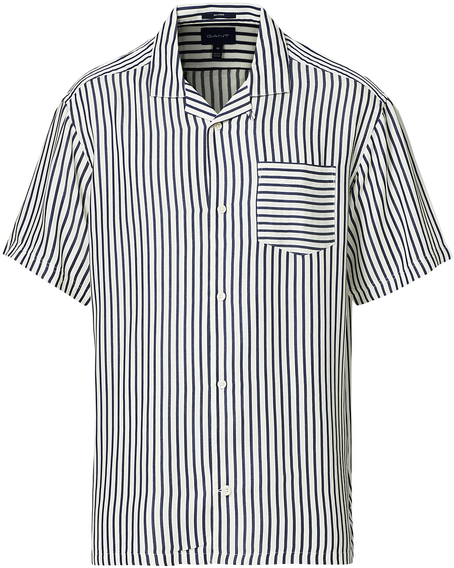 Herr | Skjortor | Gant | Rel Stripe Camp Collar Short Sleeve Shirt White/Blue