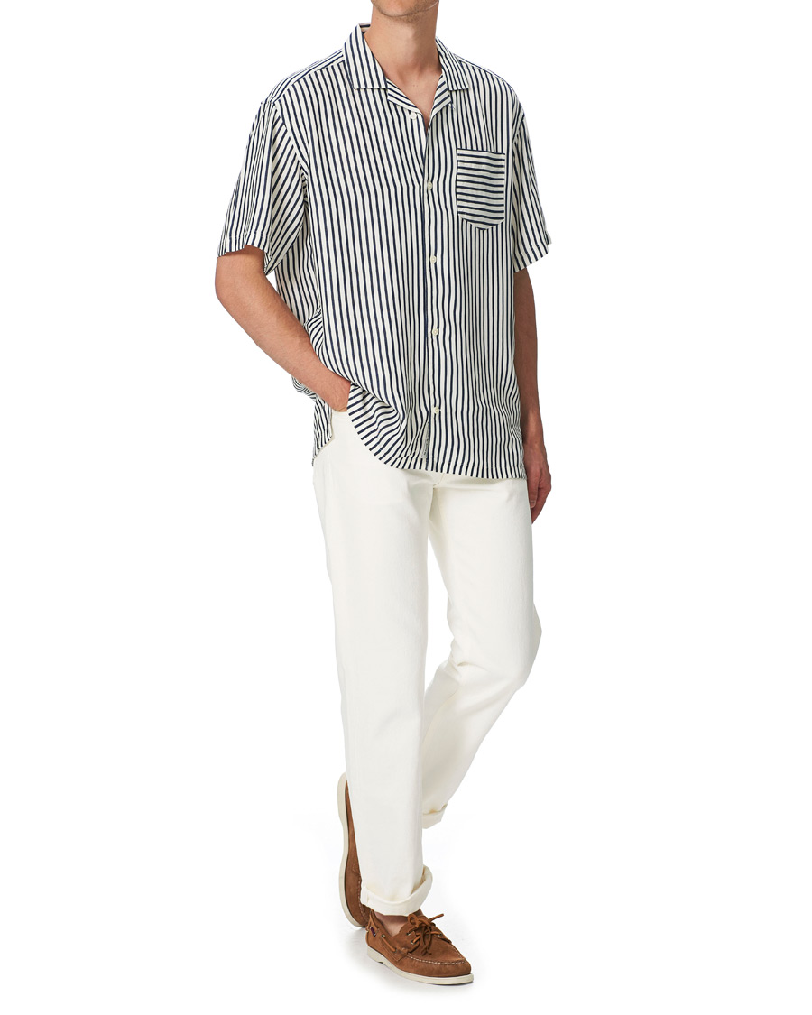 Herr | Skjortor | Gant | Rel Stripe Camp Collar Short Sleeve Shirt White/Blue
