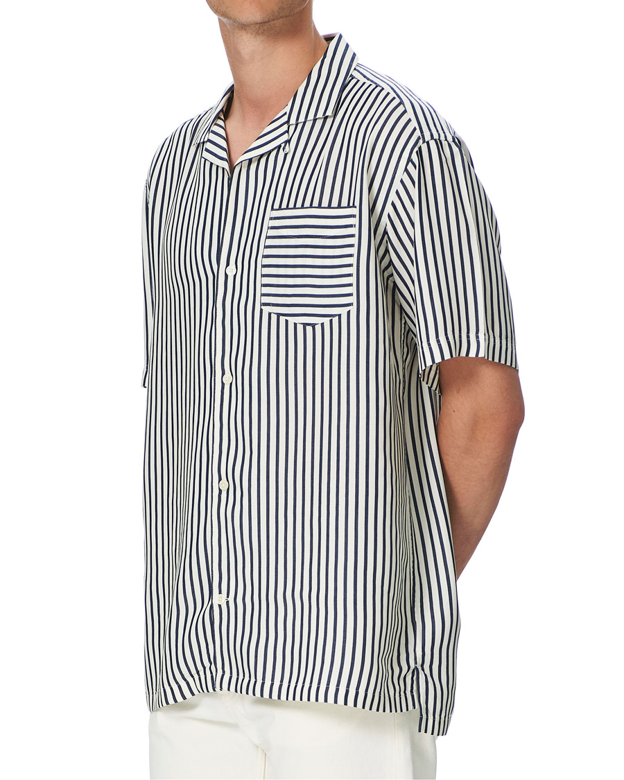 Herr | Skjortor | Gant | Rel Stripe Camp Collar Short Sleeve Shirt White/Blue