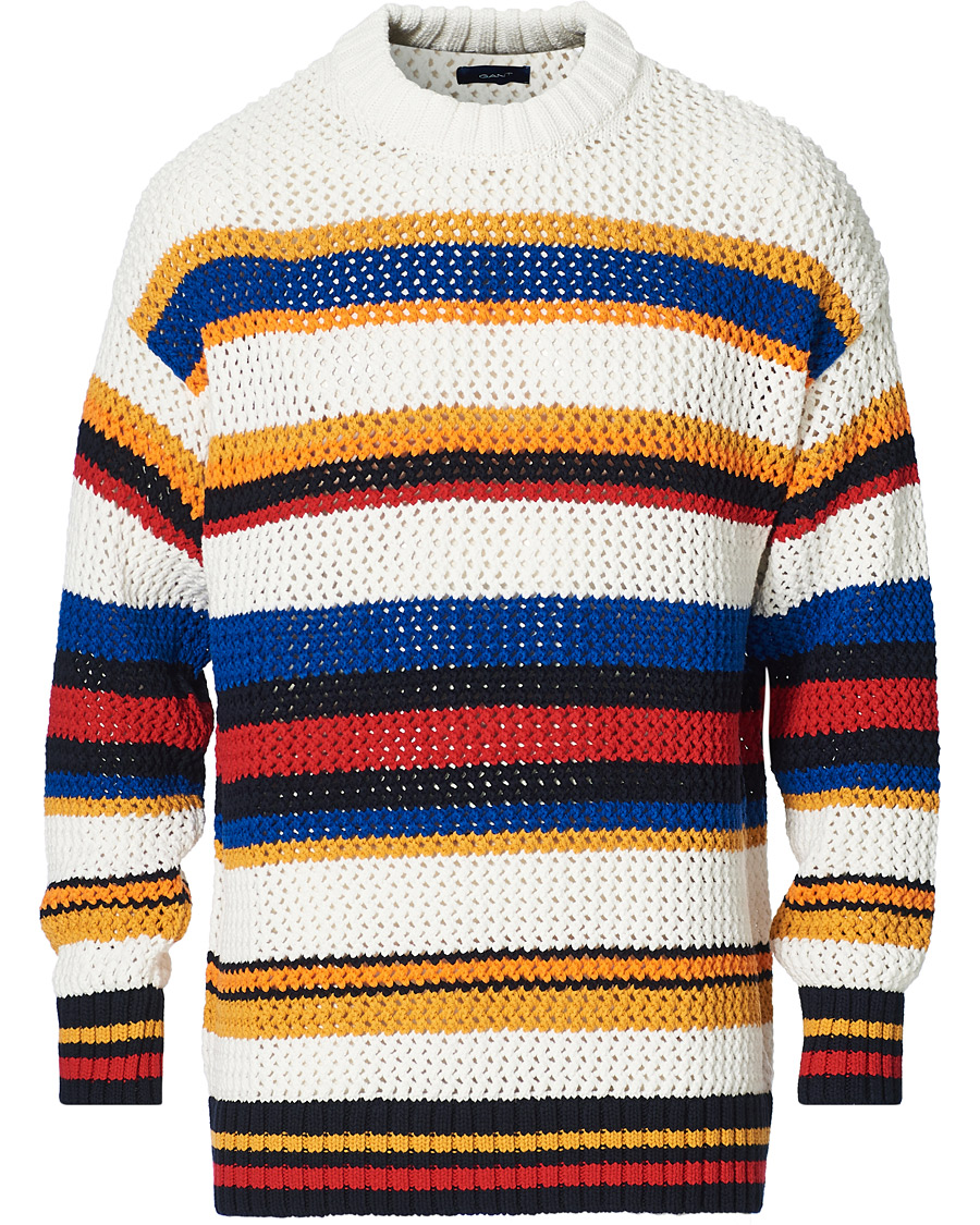 Herr | Tröjor | GANT | Open Knit Stripe Crew Neck Multi