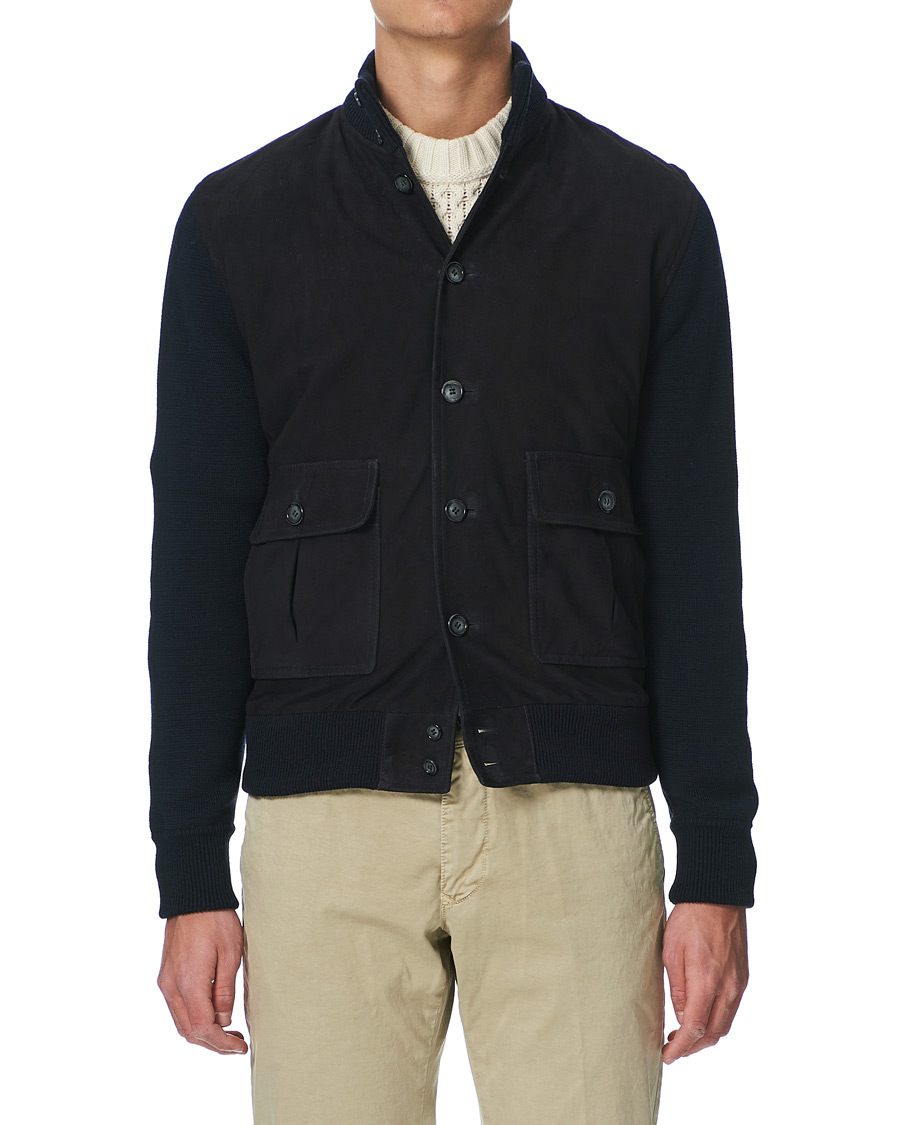 Herr | Jackor | Valstar | Valstarino Suede Combo Jacket Navy Suede