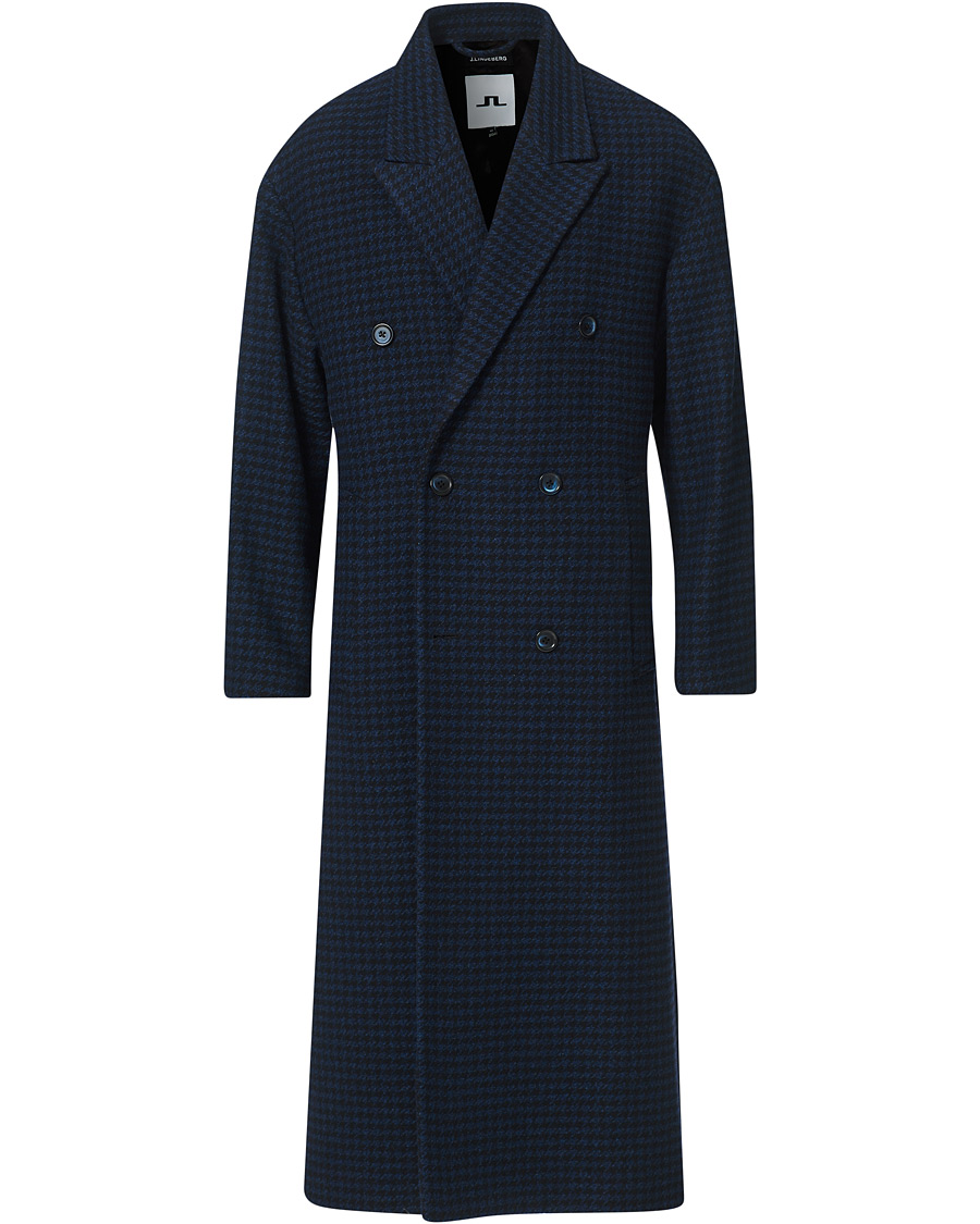 Herr | Jackor | J.Lindeberg | Willy Double Breasted Houndstooth Coat Navy