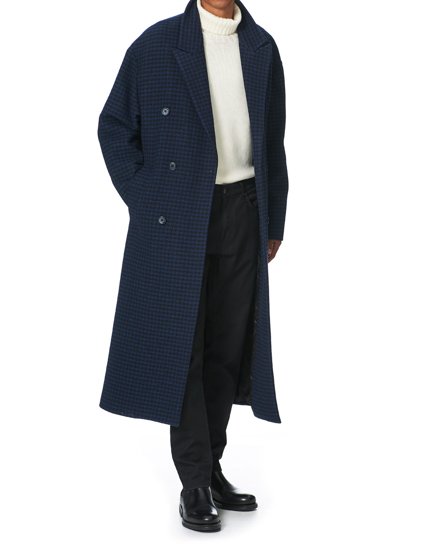 Herr | Jackor | J.Lindeberg | Willy Double Breasted Houndstooth Coat Navy