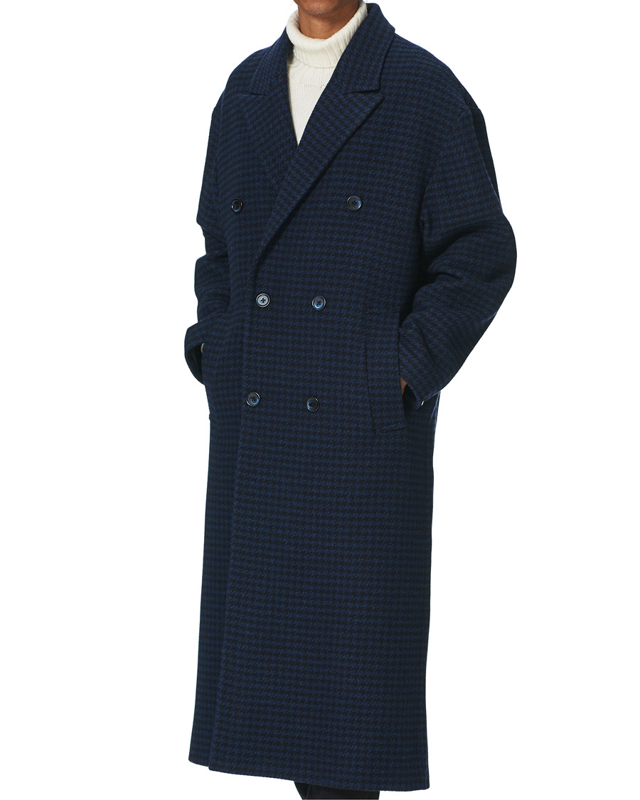Herr | Jackor | J.Lindeberg | Willy Double Breasted Houndstooth Coat Navy
