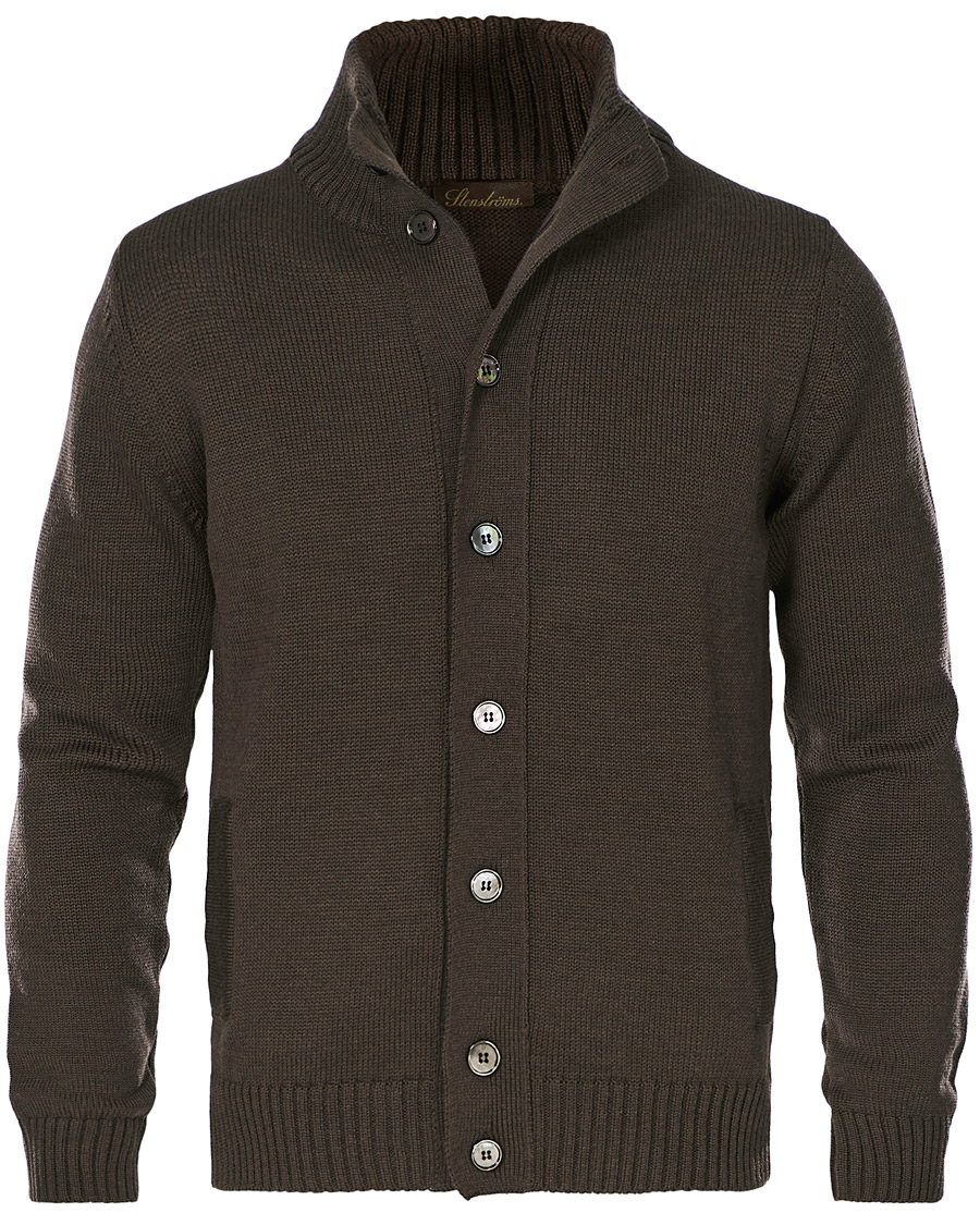 Herr | Tröjor | Stenströms | Heavy Merino Wool Cardigan Brown