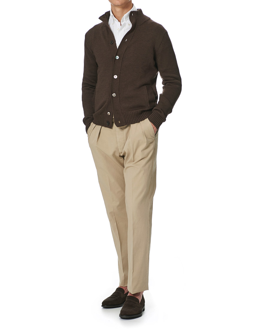 Herr | Tröjor | Stenströms | Heavy Merino Wool Cardigan Brown
