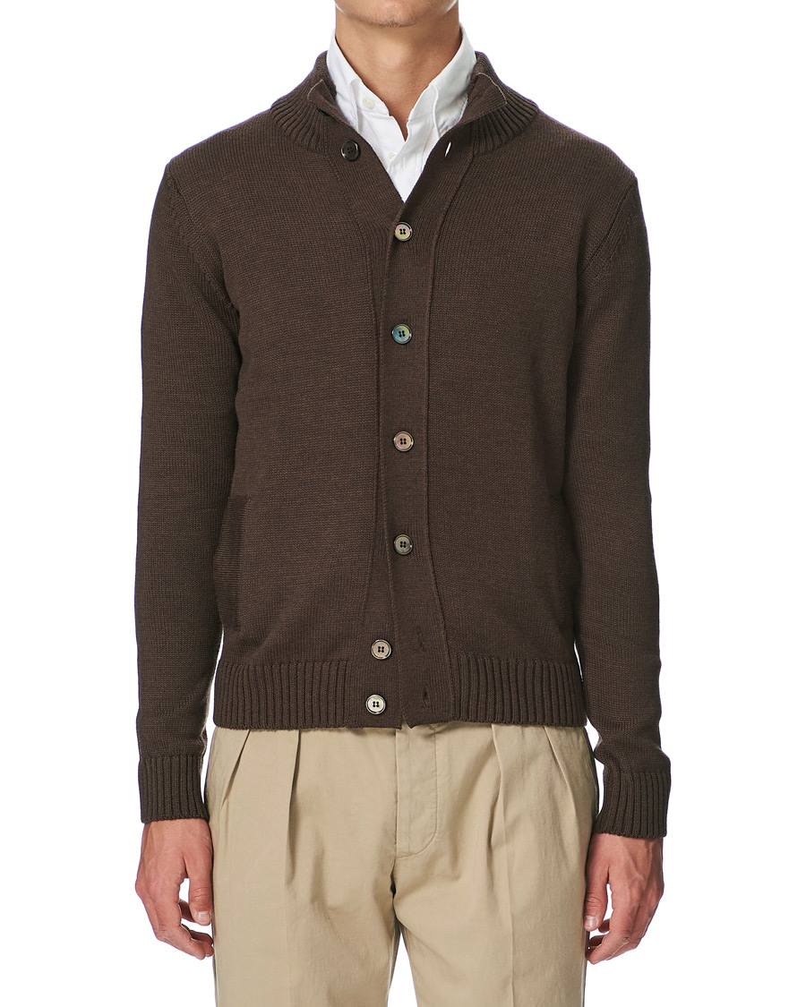 Herr | Tröjor | Stenströms | Heavy Merino Wool Cardigan Brown