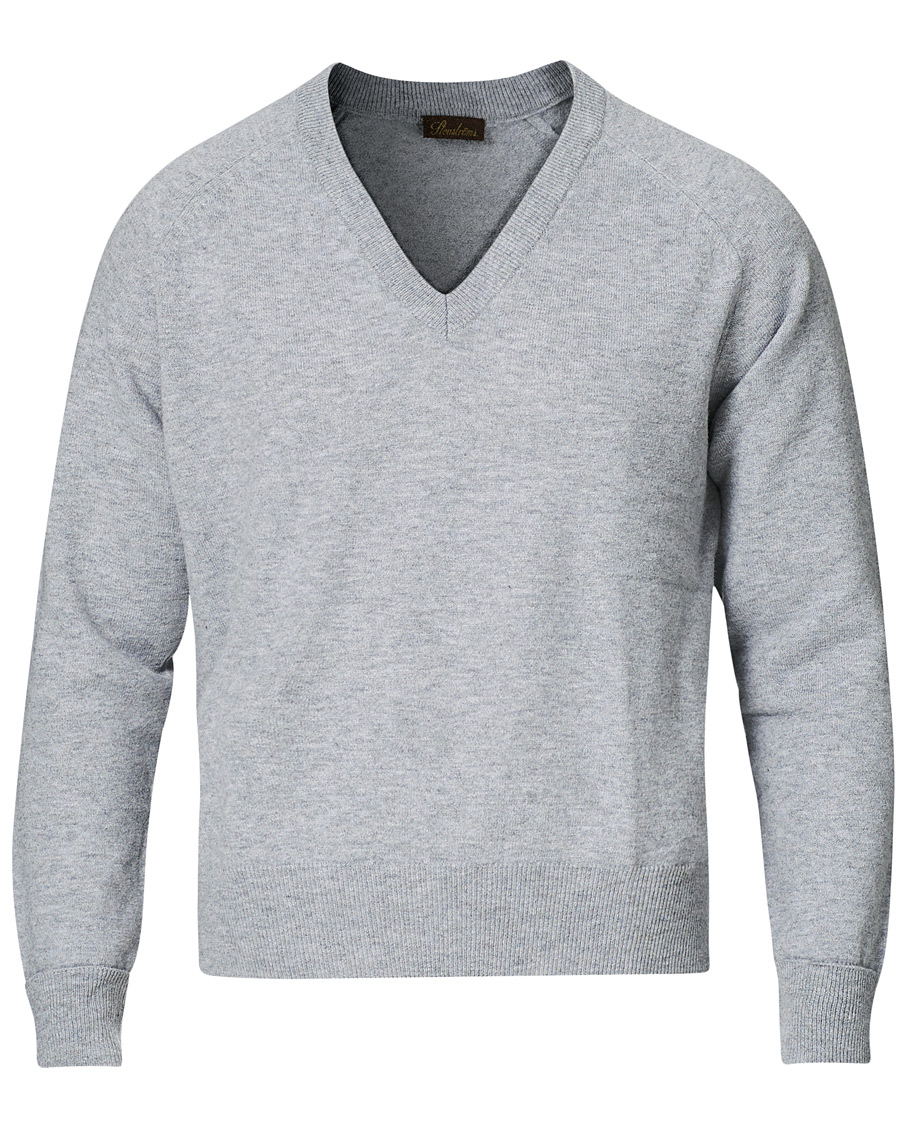 Herr | Tröjor | Stenströms | Washed Merino Deep V-Neck Grey