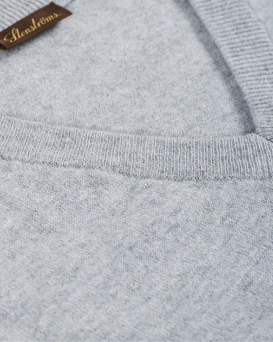 Herr | Tröjor | Stenströms | Washed Merino Deep V-Neck Grey