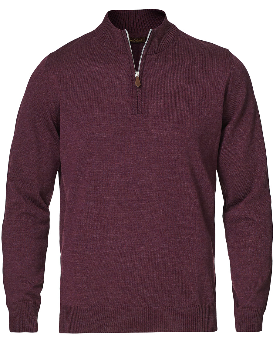 Herr | Tröjor | Stenströms | Merino Half Zip Burgundy Mouliné