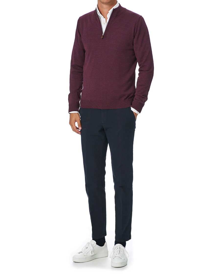 Herr | Tröjor | Stenströms | Merino Half Zip Burgundy Mouliné