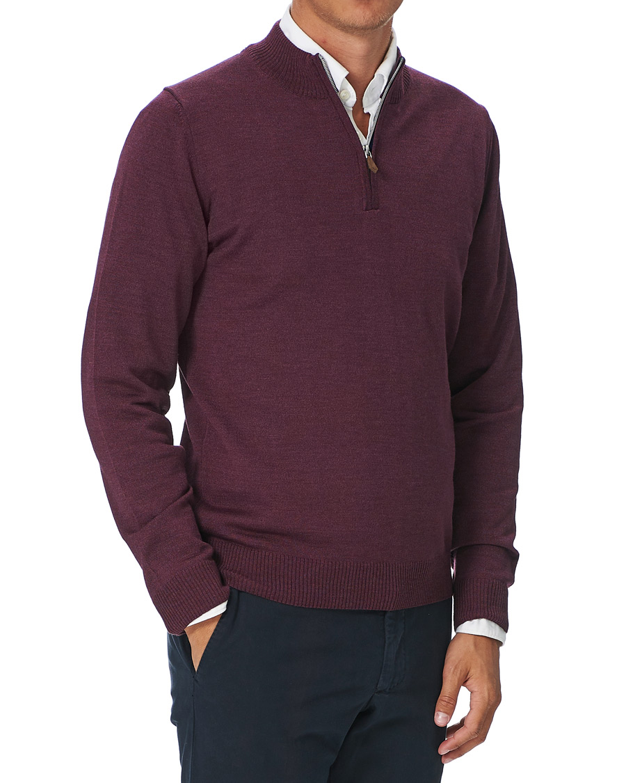 Herr | Tröjor | Stenströms | Merino Half Zip Burgundy Mouliné