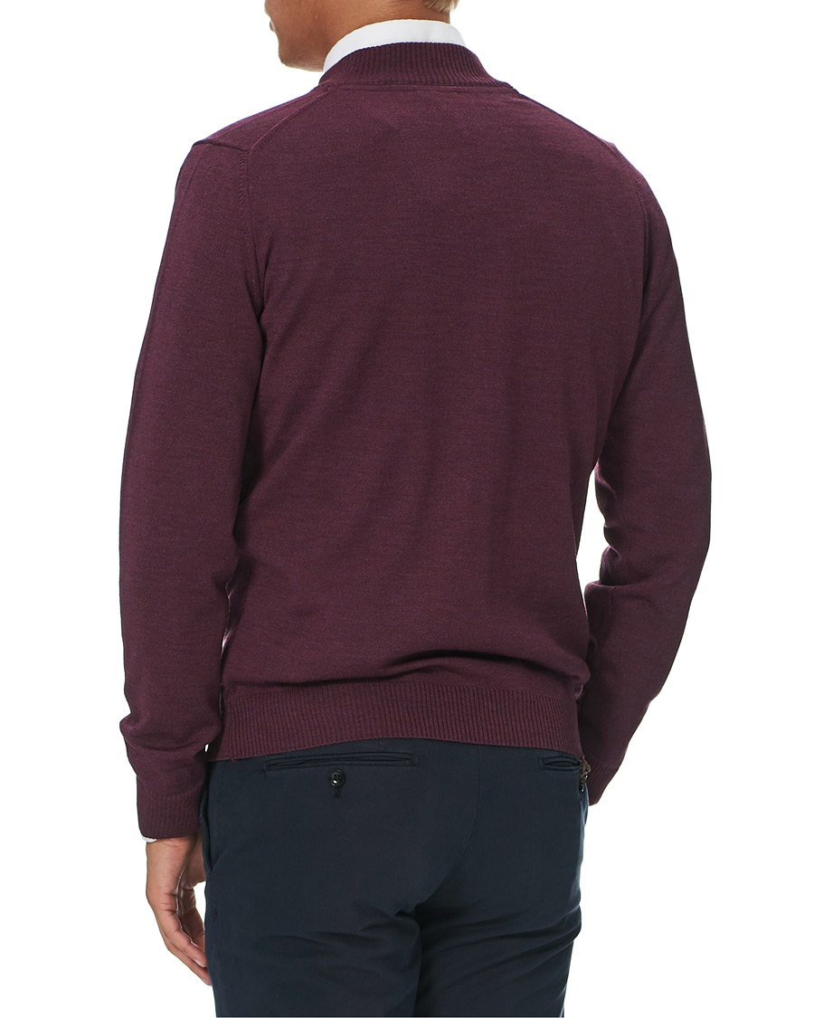 Herr | Tröjor | Stenströms | Merino Half Zip Burgundy Mouliné