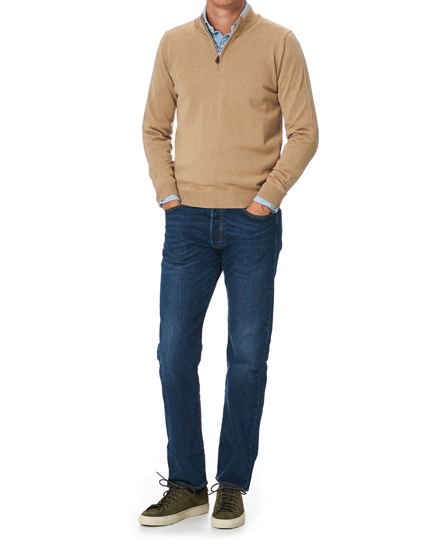 Herr | Tröjor | Stenströms | Merino Half Zip Light Beige