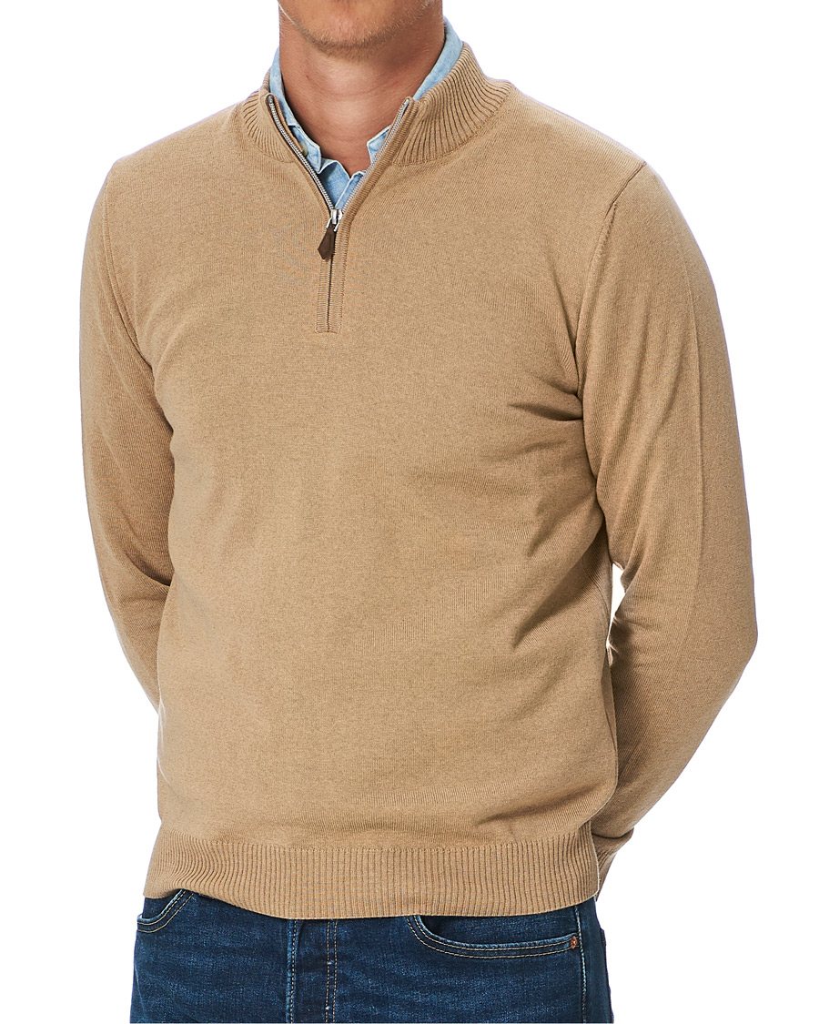 Herr | Tröjor | Stenströms | Merino Half Zip Light Beige