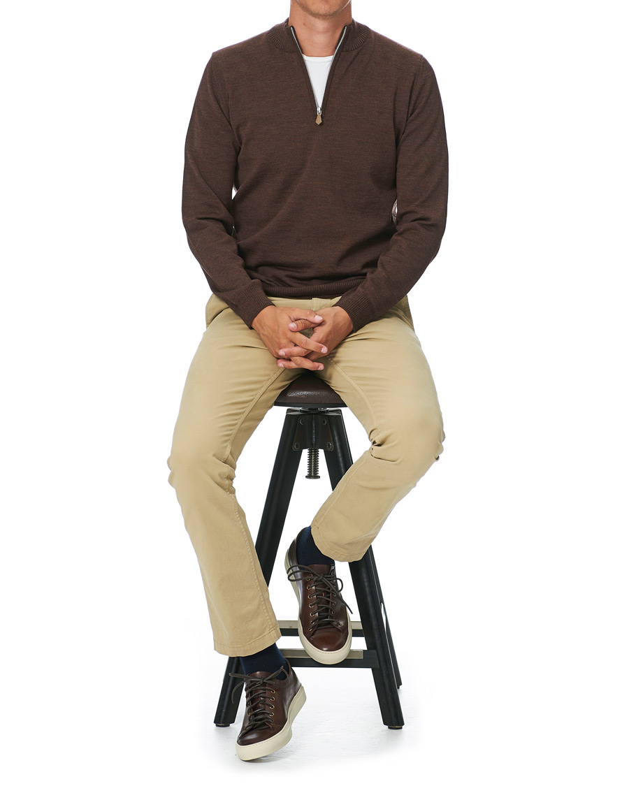 Herr | Tröjor | Stenströms | Merino Half Zip Brown