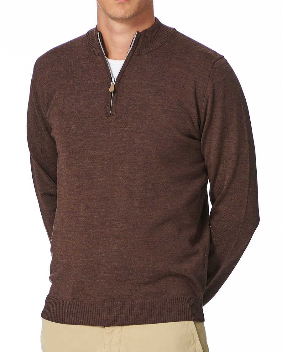 Herr | Tröjor | Stenströms | Merino Half Zip Brown