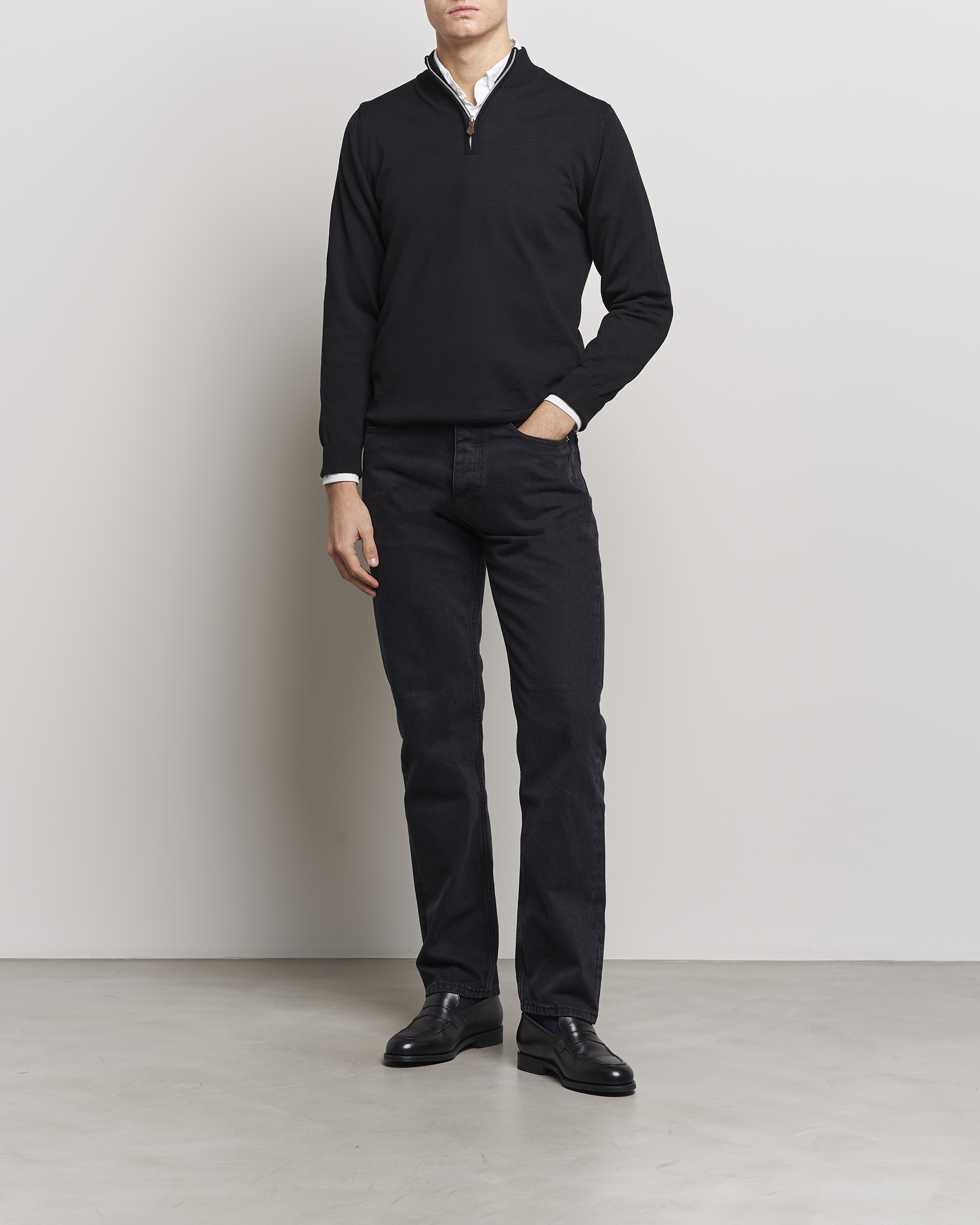Herr | Tröjor | Stenströms | Merino Half Zip Black