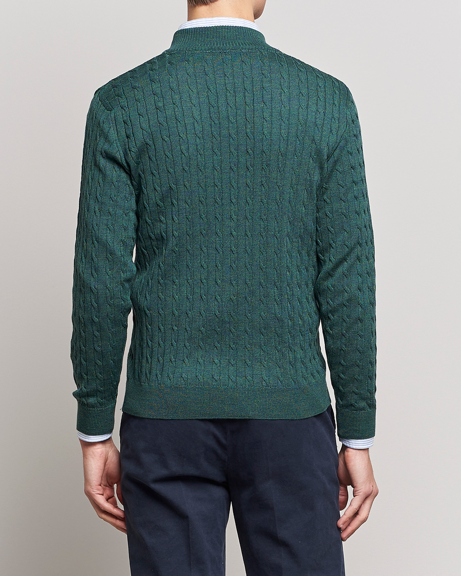 Herr | Tröjor | Stenströms | Merino Wool Cable Half Zip Green Mouliné
