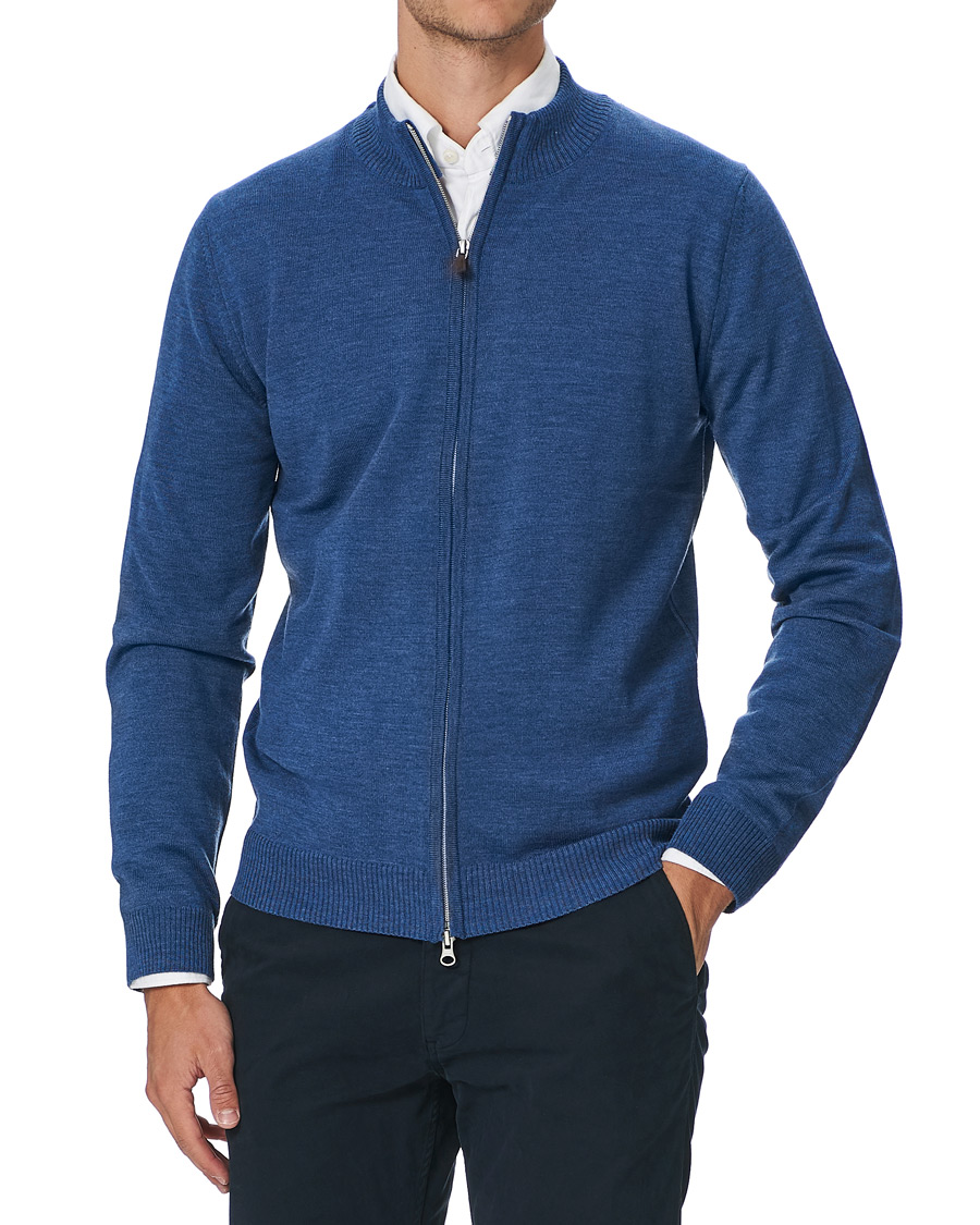 Herr | Tröjor | Stenströms | Merino Full Zip Light Blue