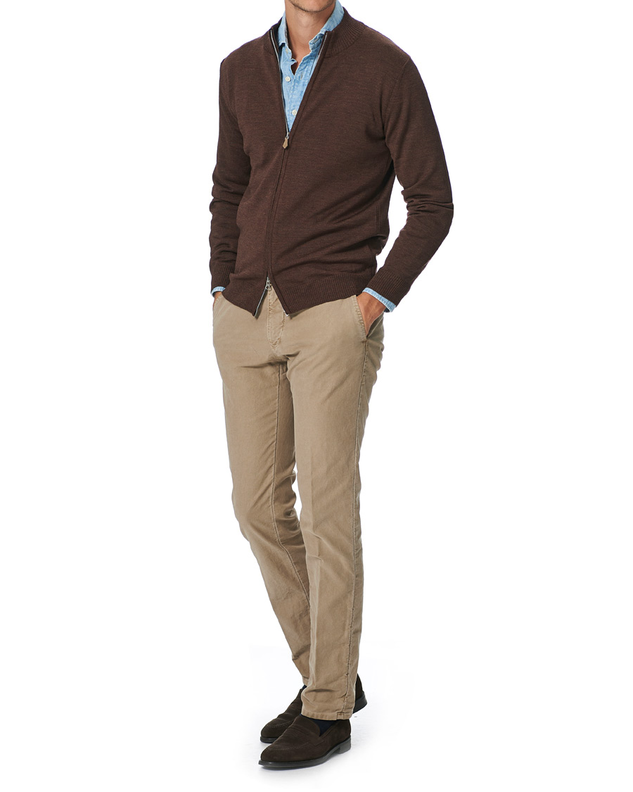 Herr | Tröjor | Stenströms | Merino Full Zip Brown