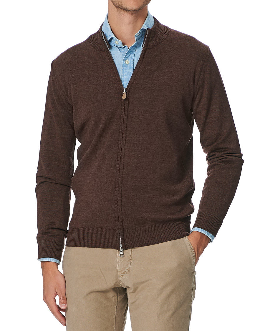 Herr | Tröjor | Stenströms | Merino Full Zip Brown