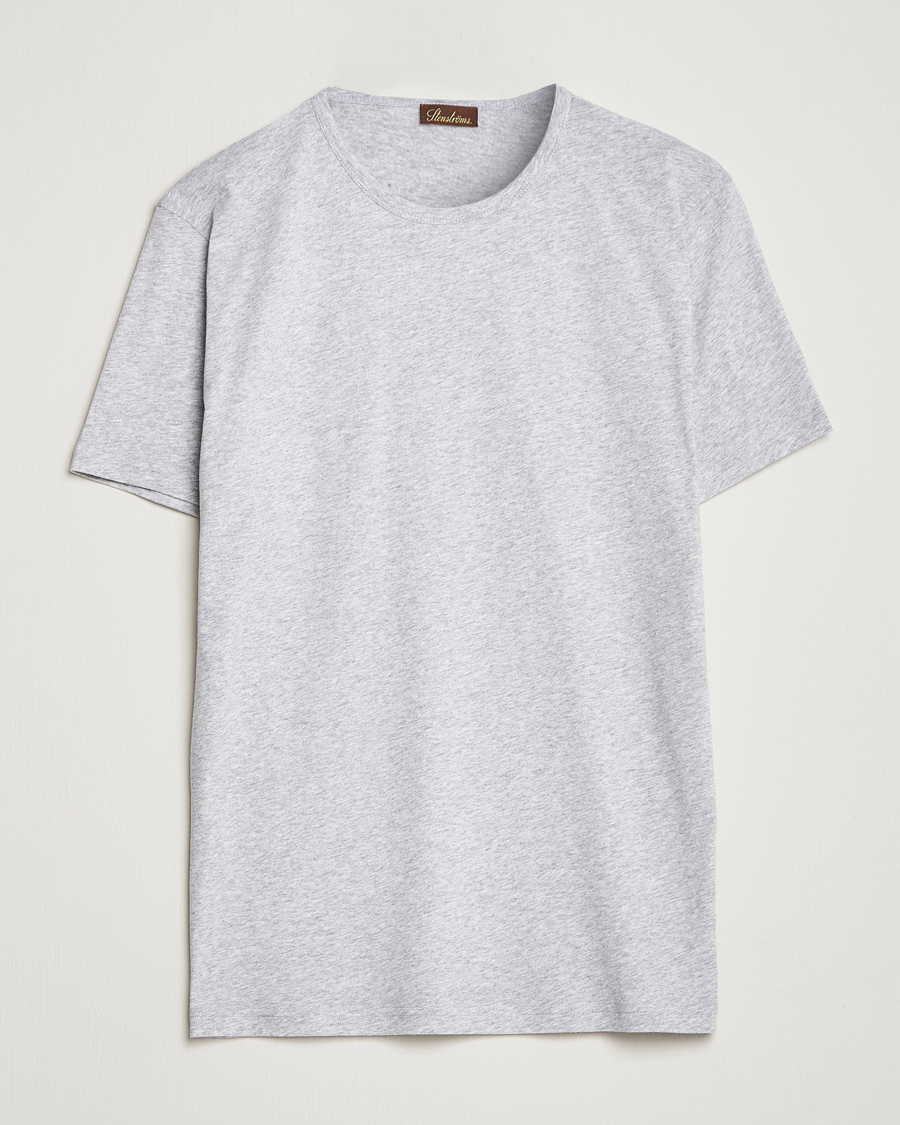 Herr | T-Shirts | Stenströms | Solid Cotton T-Shirt Grey Melange