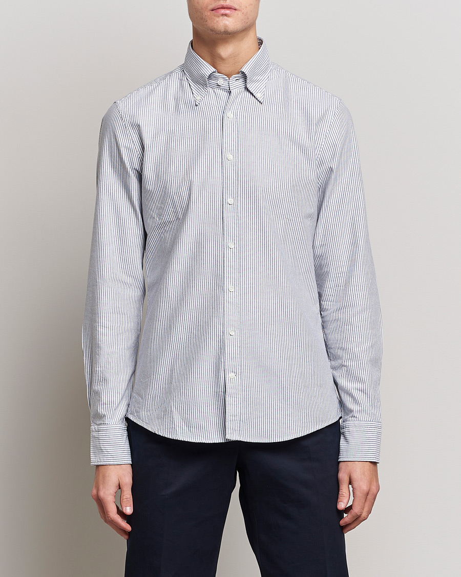 Herr | Skjortor | Stenströms | Slimline Washed Striped Oxford Shirt Dark Blue