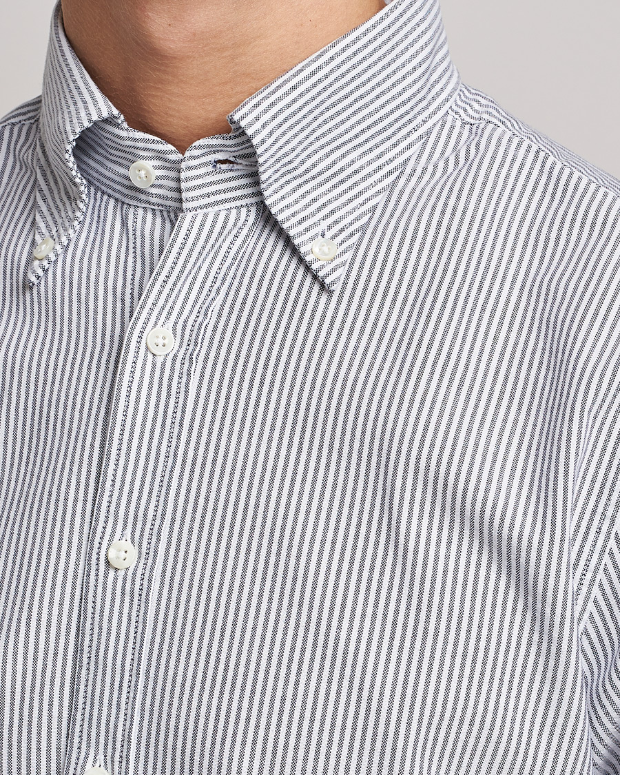 Herr | Skjortor | Stenströms | Slimline Washed Striped Oxford Shirt Dark Blue