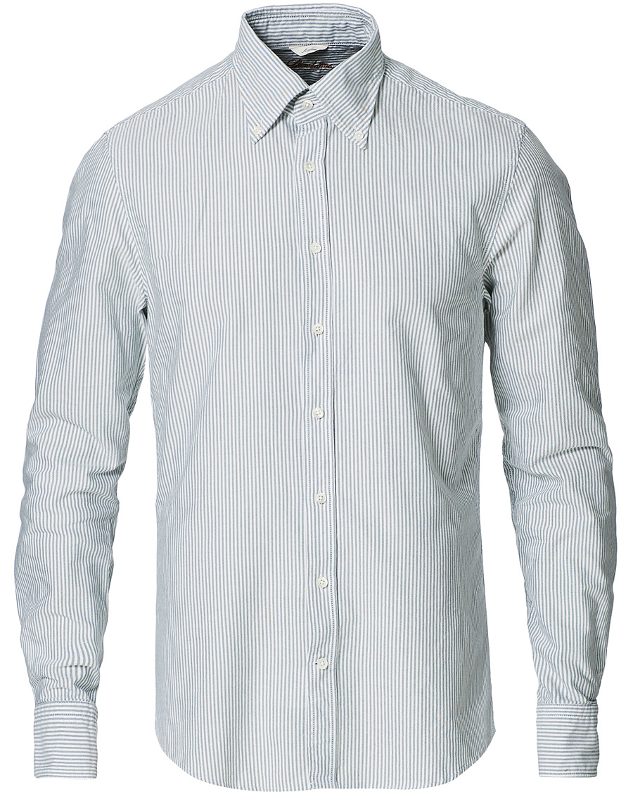 Herr | Skjortor | Stenströms | Slimline Washed Striped Oxford Shirt Green
