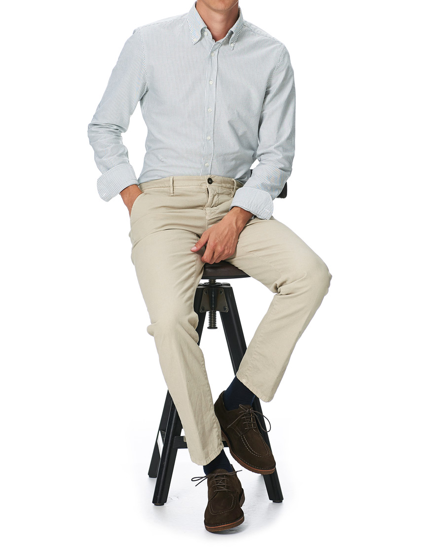 Herr | Skjortor | Stenströms | Slimline Washed Striped Oxford Shirt Green