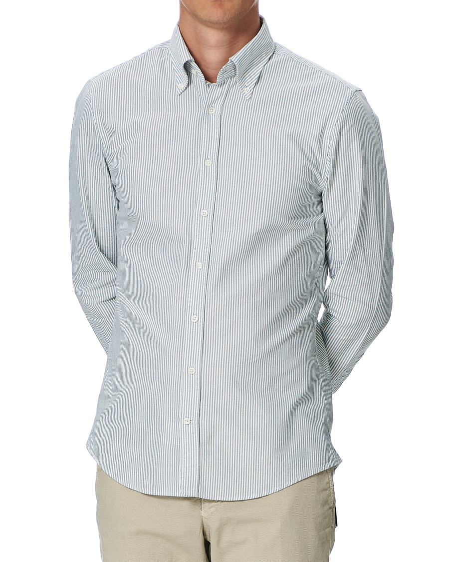 Herr | Skjortor | Stenströms | Slimline Washed Striped Oxford Shirt Green
