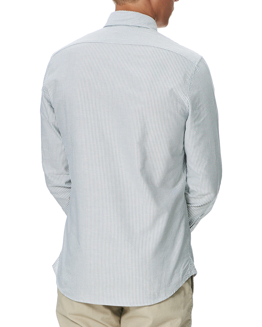 Herr | Skjortor | Stenströms | Slimline Washed Striped Oxford Shirt Green