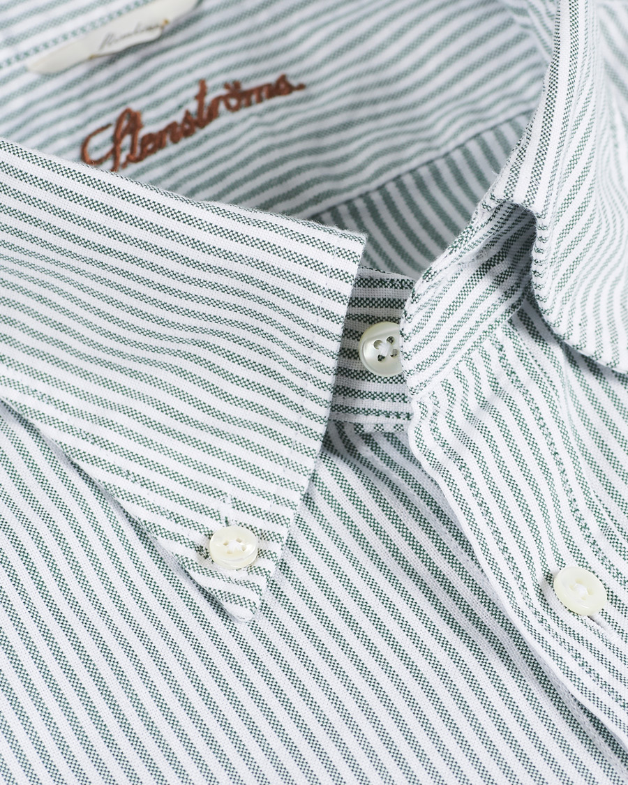 Herr | Skjortor | Stenströms | Slimline Washed Striped Oxford Shirt Green
