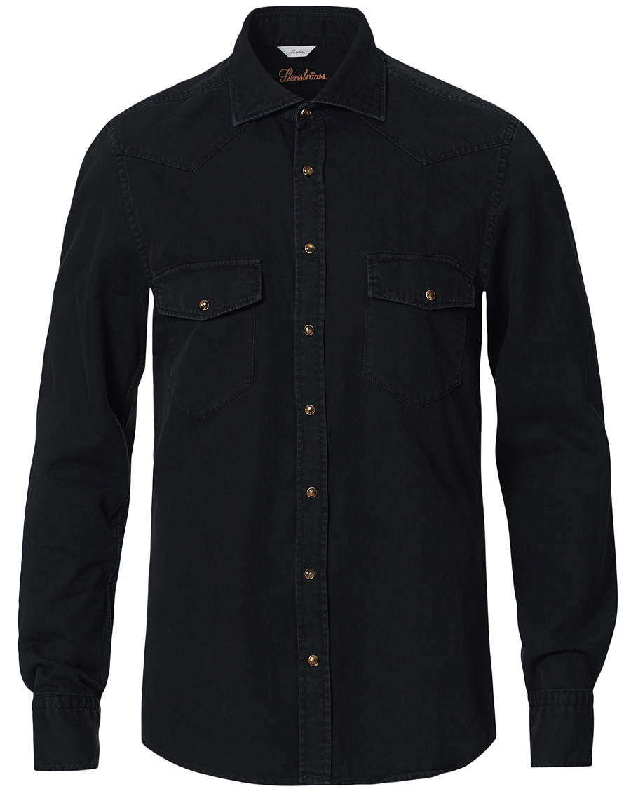Herr | Skjortor | Stenströms | Slimline Washed Denim Shirt Black