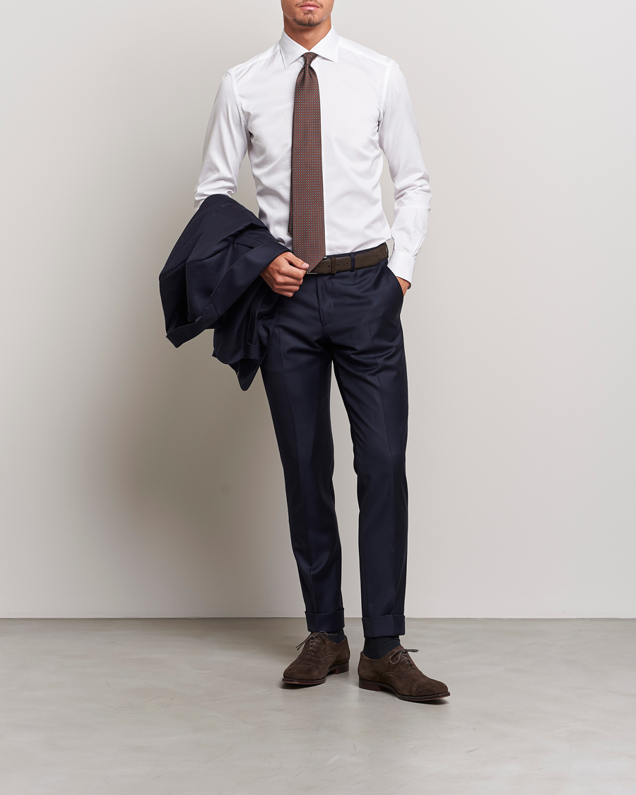 Herr | Skjortor | Mazzarelli | Soft Cotton Cut Away Shirt White