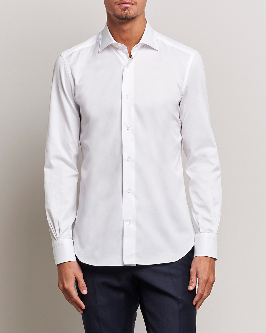 Herre |  | Mazzarelli | Soft Cotton Cut Away Shirt White