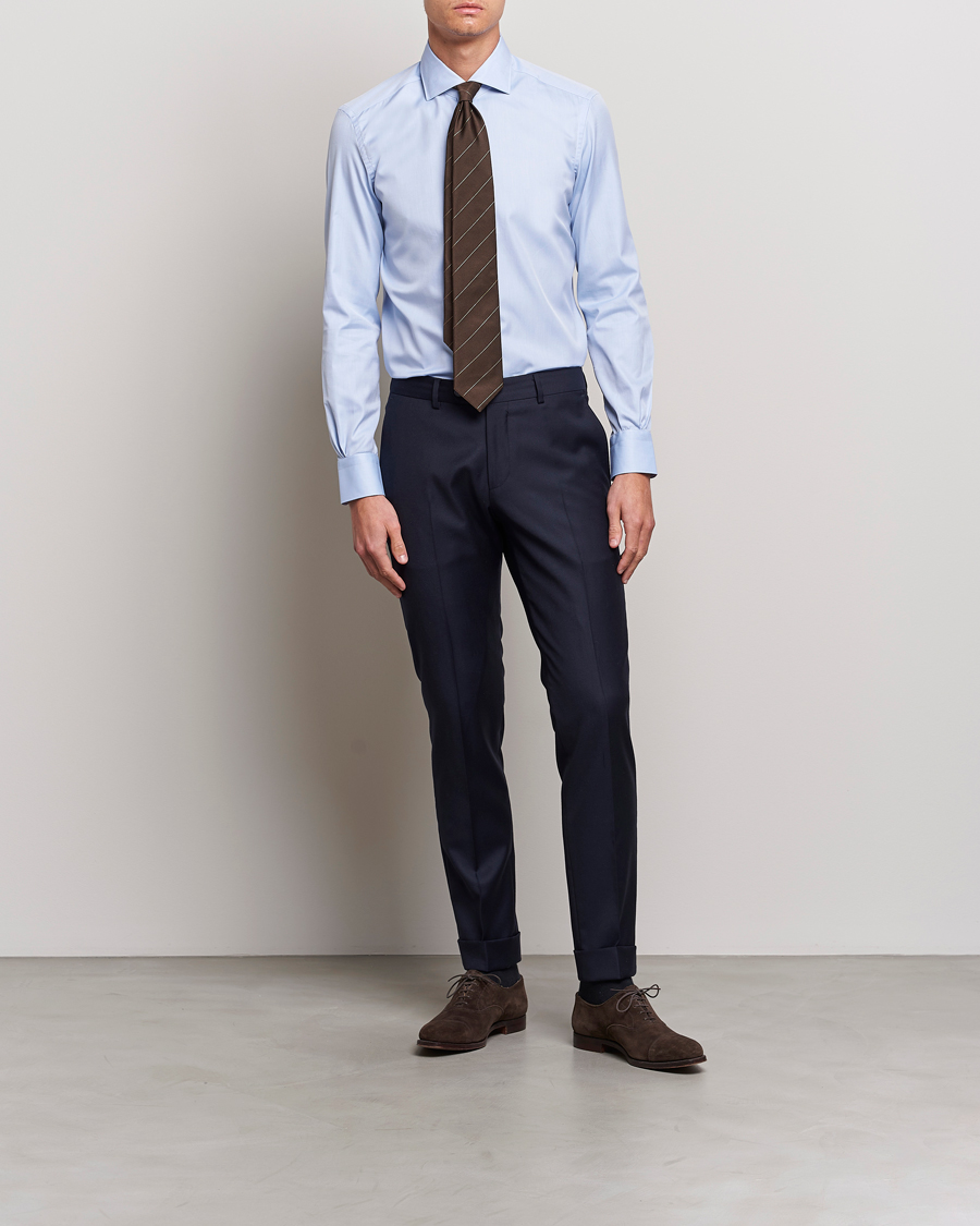 Herr | Skjortor | Mazzarelli | Soft Cotton Cut Away Shirt Light Blue