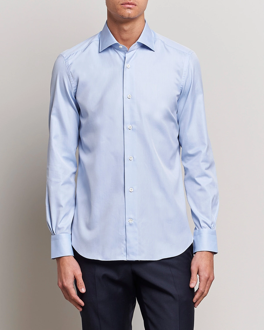 Herr | Mazzarelli | Mazzarelli | Soft Cotton Cut Away Shirt Light Blue