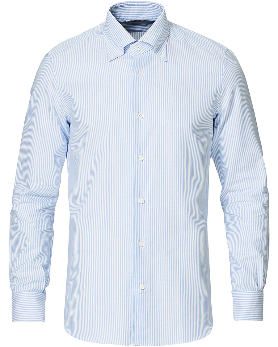 Herr | Skjortor | Mazzarelli | Soft Button Down Stripe Oxford Shirt Light Blue