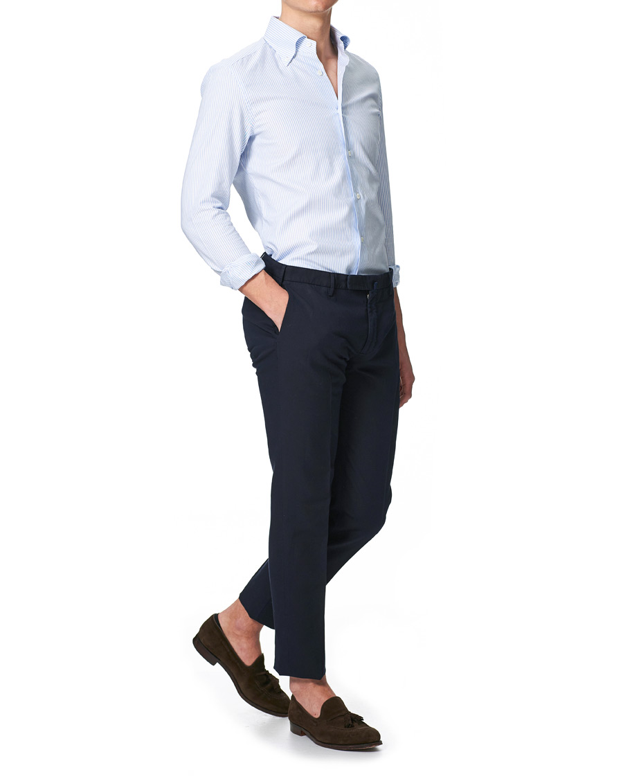 Herr | Skjortor | Mazzarelli | Soft Button Down Stripe Oxford Shirt Light Blue
