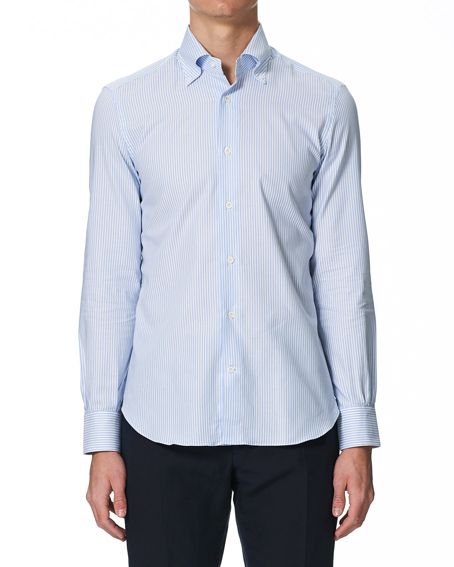 Herr | Skjortor | Mazzarelli | Soft Button Down Stripe Oxford Shirt Light Blue