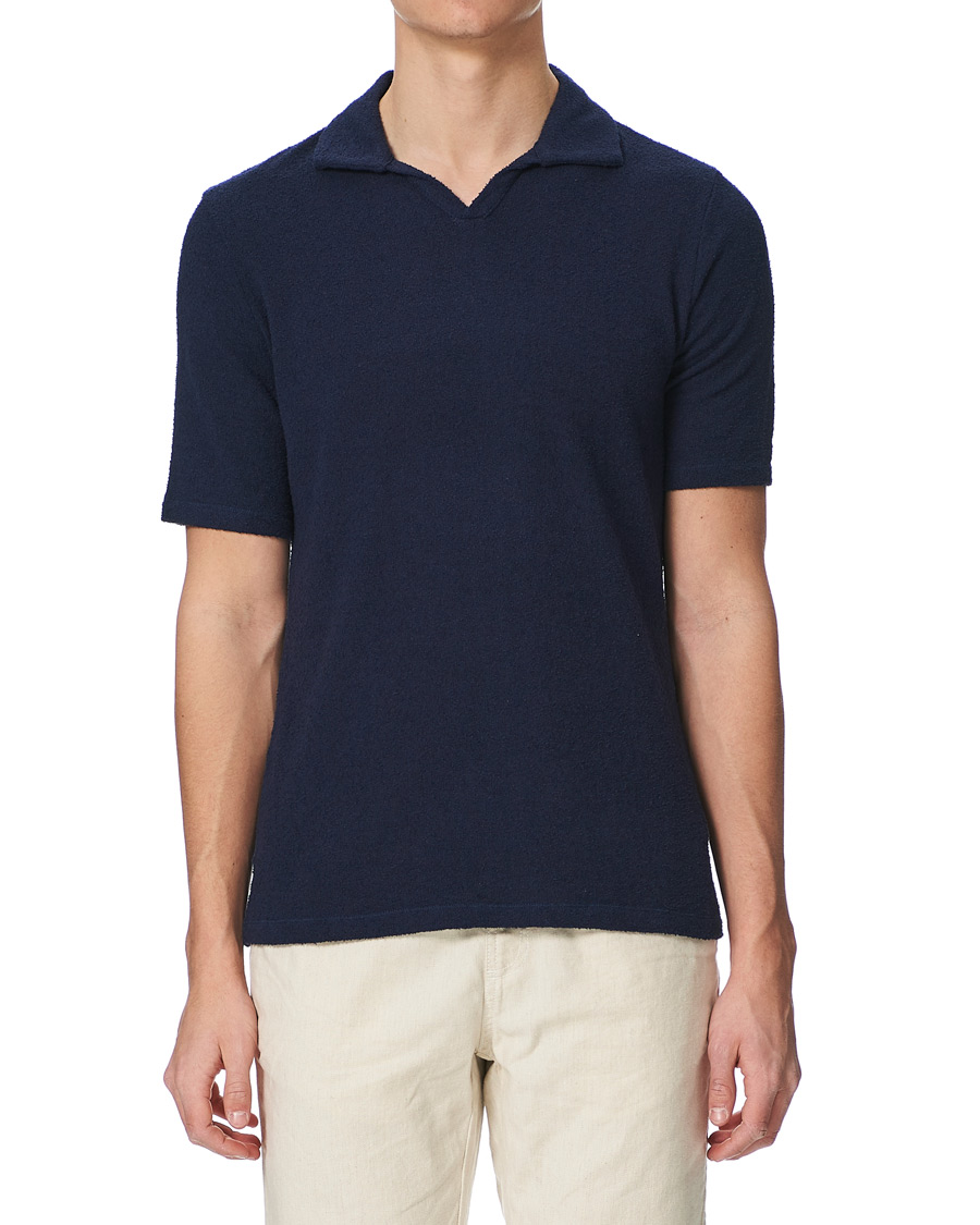 Herr | Pikéer | Stenströms | Bouclé Polo Shirt Navy
