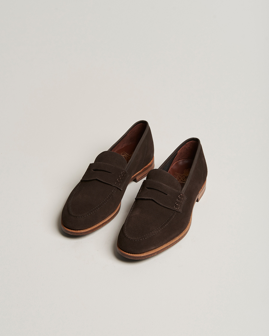 Herr | Festive | Crockett & Jones | Seaton Unlined Penny Loafer Dark Oak Suede