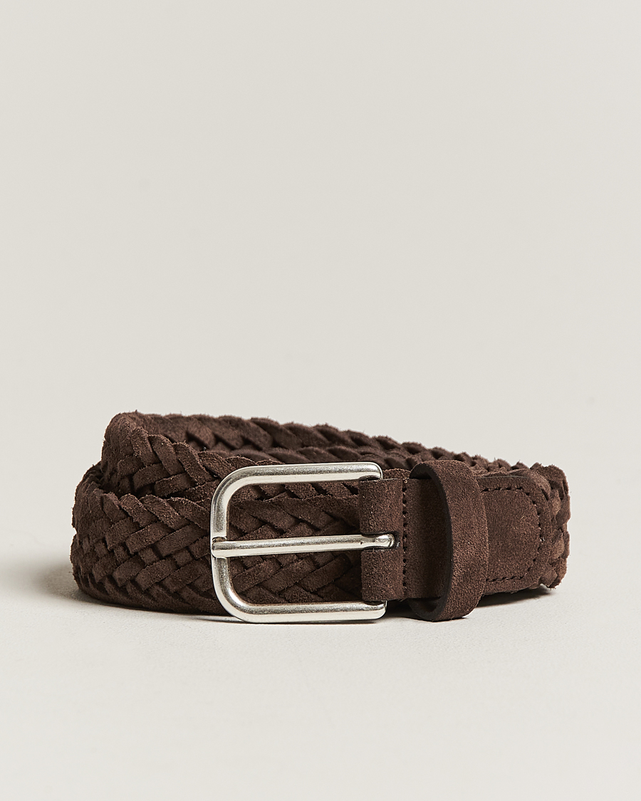Herr | Anderson's | Anderson's | Woven Suede Belt 3 cm Dark Brown