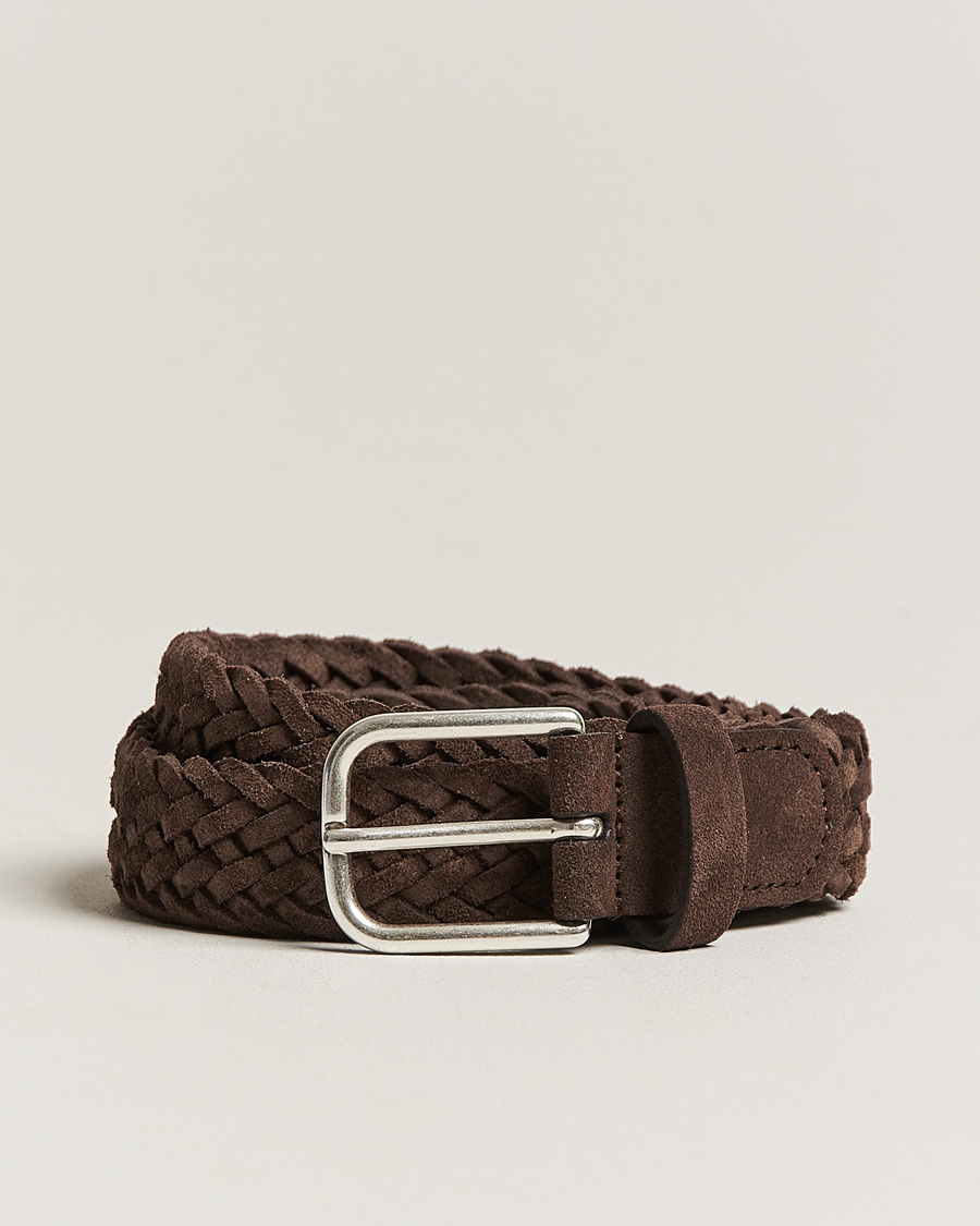Herr | Bälten | Anderson's | Woven Suede Belt 3 cm Dark Brown