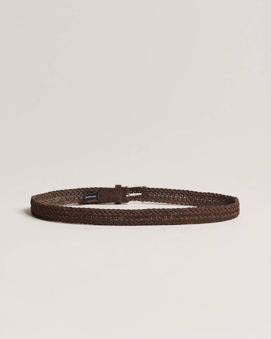 Herr | Italian Department | Anderson's | Woven Suede Belt 3 cm Dark Brown