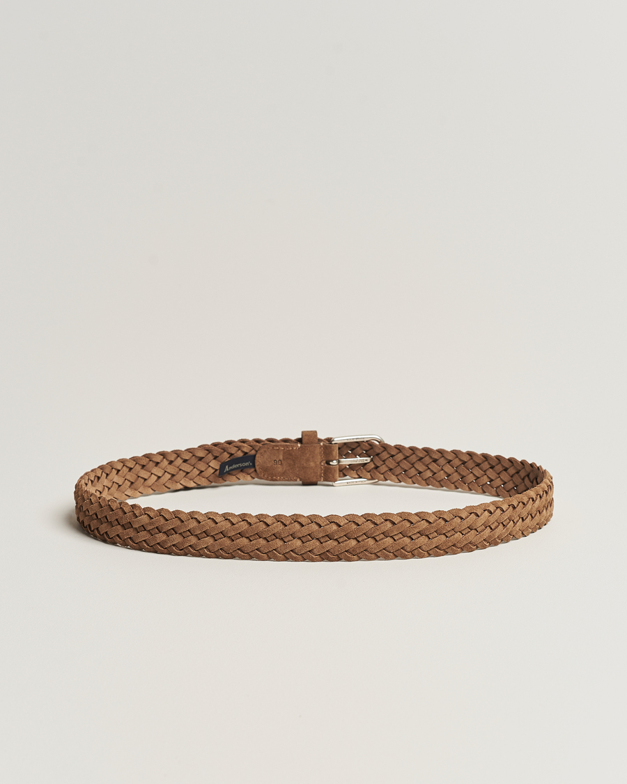 Herr | Kavaj | Anderson's | Woven Suede Belt 3 cm Light Brown