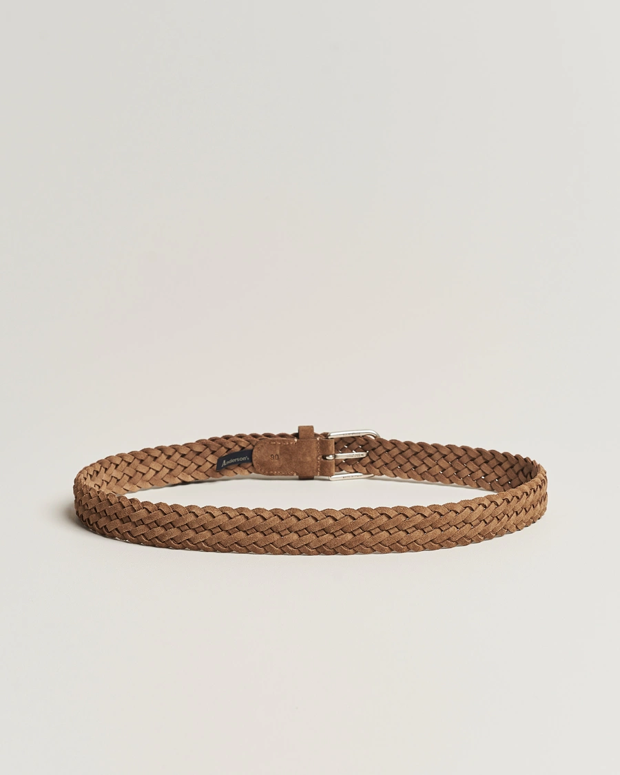 Herr | Italian Department | Anderson's | Woven Suede Belt 3 cm Light Brown